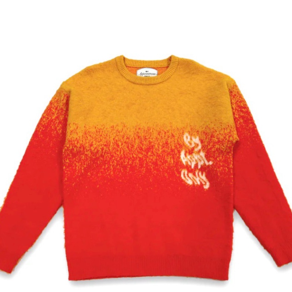 Vibrant Red and Yellow Crewneck Sweater By Appointment Only Large Unisex